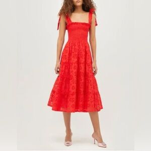 Hill House Lace Ribbon Ellie Nap Dress Poppy Red Floral Lace
